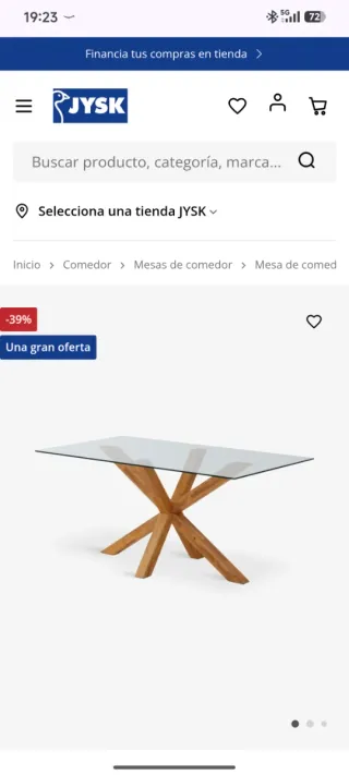 Mesa comedor cristal y madera JYSK 200x100