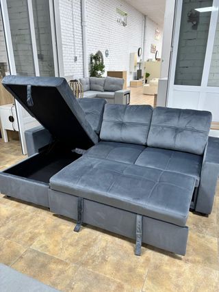 Sofá Cama Gris L Reversible + Arcón
