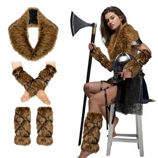 Disfraz Vikinga Accesorios Peluche Marrón