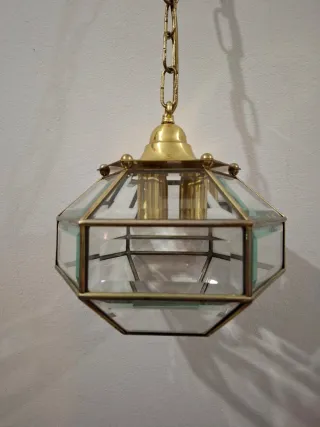 Coppia Lampadari Vetro e Metallo Oro