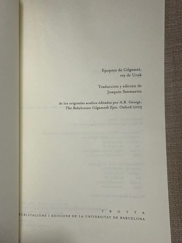 Epopeya de Gilgameš, rey de Uruk. Trotta