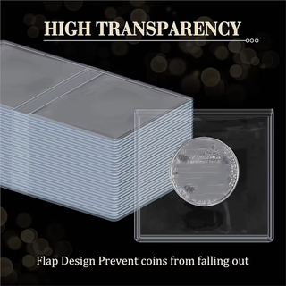 Pack 100 Fundas Monedas 45x45mm PVC Doble Bolsillo