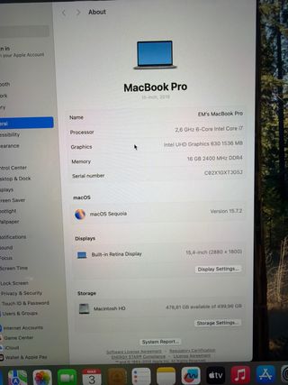 MacBook Pro 15 2018 i7 16GB RAM 500GB SSD