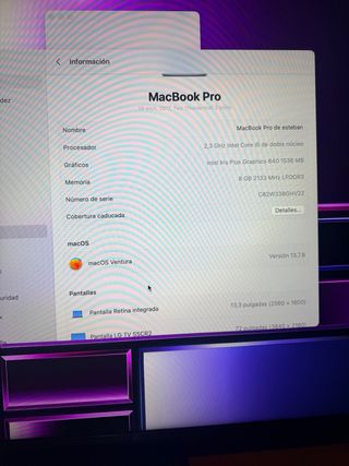 MacBook Pro 13 2017 Plata Para piezas o reparar