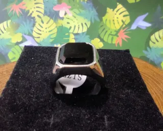 Anillo Sello Acero Piedra Negra