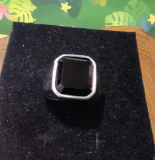 Anillo Sello Acero Piedra Negra