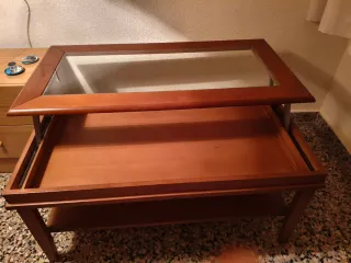 Mesa de centro elevable madera y cristal