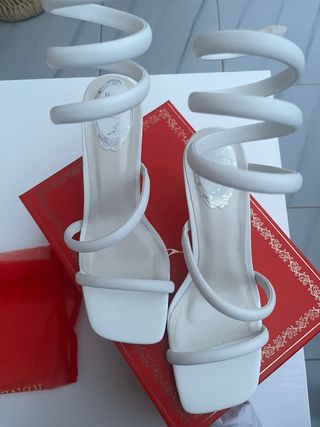 Sandalias René Caovilla Blancas, de piel, 8 cm.