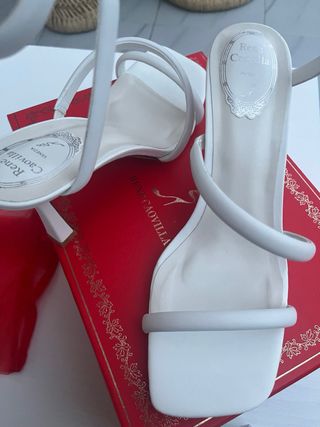 Sandalias René Caovilla Blancas, de piel, 8 cm.