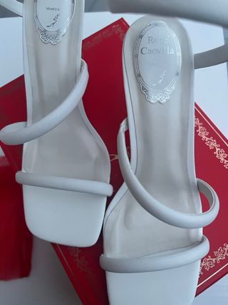 Sandalias René Caovilla Blancas, de piel, 8 cm.
