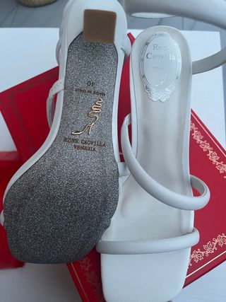 Sandalias René Caovilla Blancas, de piel, 8 cm.