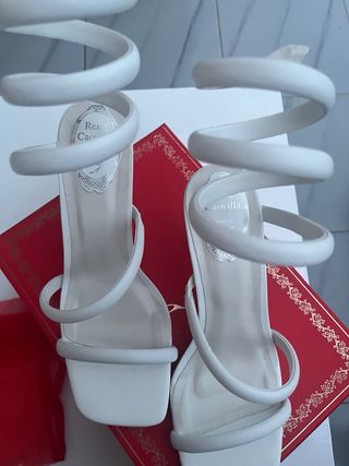 Sandalias René Caovilla Blancas, de piel, 8 cm.