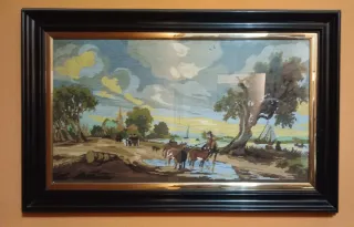 Cuadro Tapiz Paisaje Río Barcos