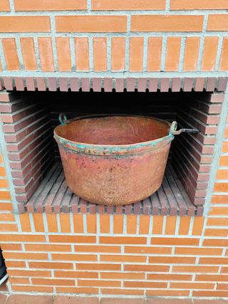 Caldero Cobre Macizo Artesanal Antiguo