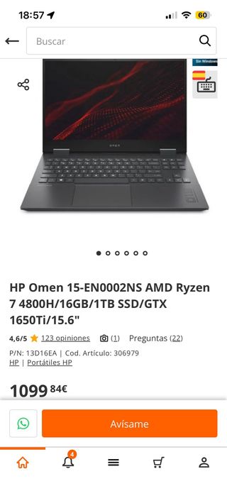 Portátil HP Omen Negro (Incluye maleta y mouse)