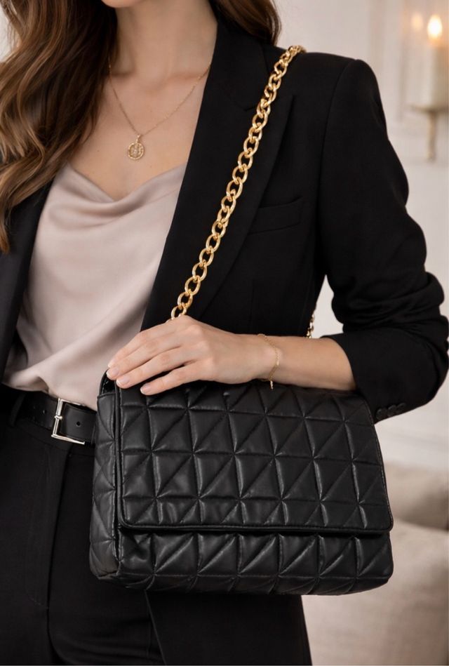 Bolso Zara negro acolchado cadena dorada