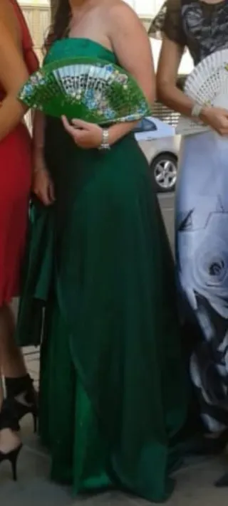 Vestido largo fiesta verde + chal