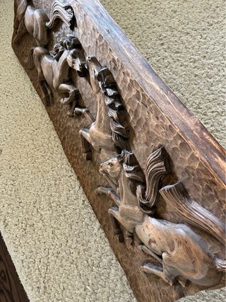 Rilievo di Cavalli Scolpito a Mano - Legno Massello 1m