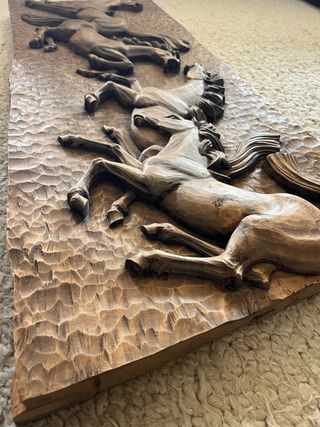Rilievo di Cavalli Scolpito a Mano - Legno Massello 1m