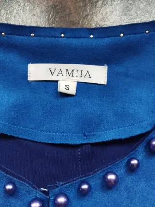Chaqueta Vamiia azul volantes perlas Talla S Nueva