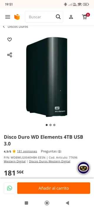 Disco Duro 4TB WD Elements - ¡Estado Impecable!