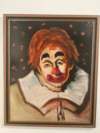Cuadro de payaso al óleo, expresionista