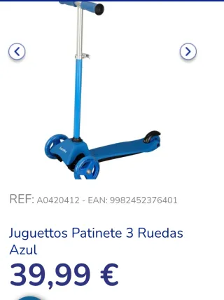 Patinete infantil 3 ruedas azul Juguettos,sin uso