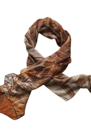 Sciarpa in seta beige e marrone