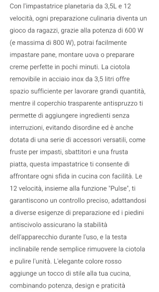 Impastatrice planetaria da 800W e 3,5 Litri