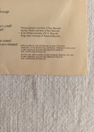 Vinilo Paul McCartney "Pipes of Peace" 1983