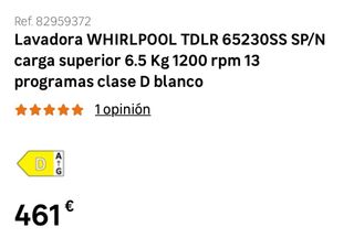 Lavadora Whirlpool 6.5kg Carga Superior