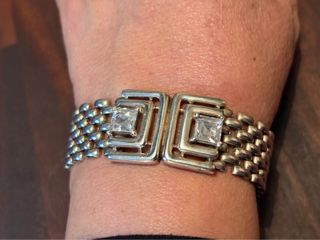Bracciale vintage argento massiccio con zirconi