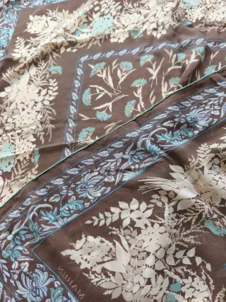 Foulard in seta vintage marrone e verde acqua