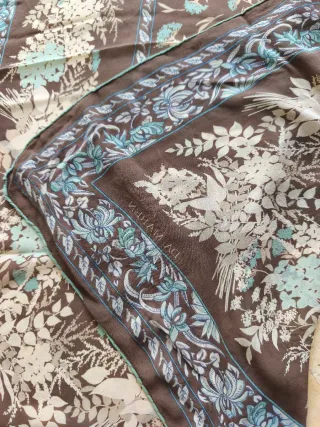 Foulard in seta vintage marrone e verde acqua