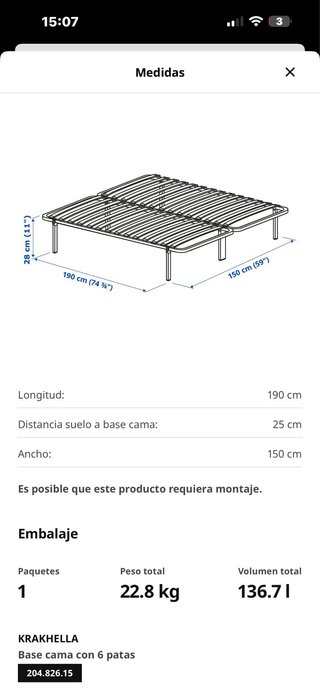 Somier Ikea 150x190 cm krakhella