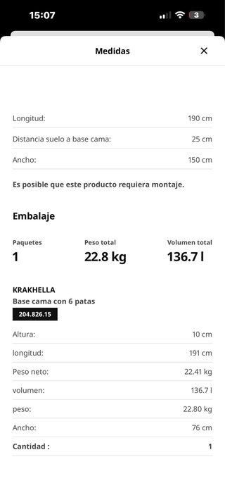 Somier Ikea 150x190 cm krakhella