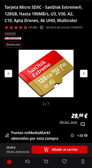 2 Tarjetas SanDisk Extreme 128GB V30