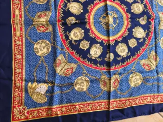 Foulard in seta vintage blu e oro