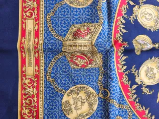 Foulard in seta vintage blu e oro