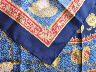 Foulard in seta vintage blu e oro