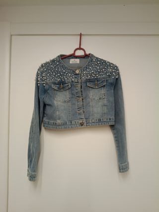 Giacca denim bambina perla