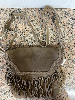 Bolso piel flecos marrón