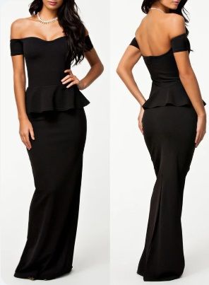 Vestido Negro Peplum Largo