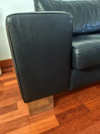 Sofá de piel auténtica negro 2 plazas