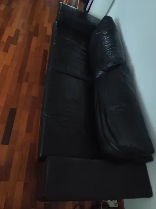 Sofá de piel auténtica negro 2 plazas