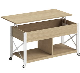 Mesa Centro Elevable Ruedas Madera Metal