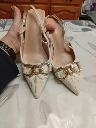 Zapatos bordados elegantes beige y oro
