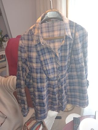 Camisa Zendra cuadros beige y azul