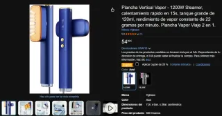 Plancha Vertical Vapor Portátil 2 en 1