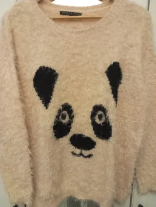 Jersey de punto peludo con cara de panda